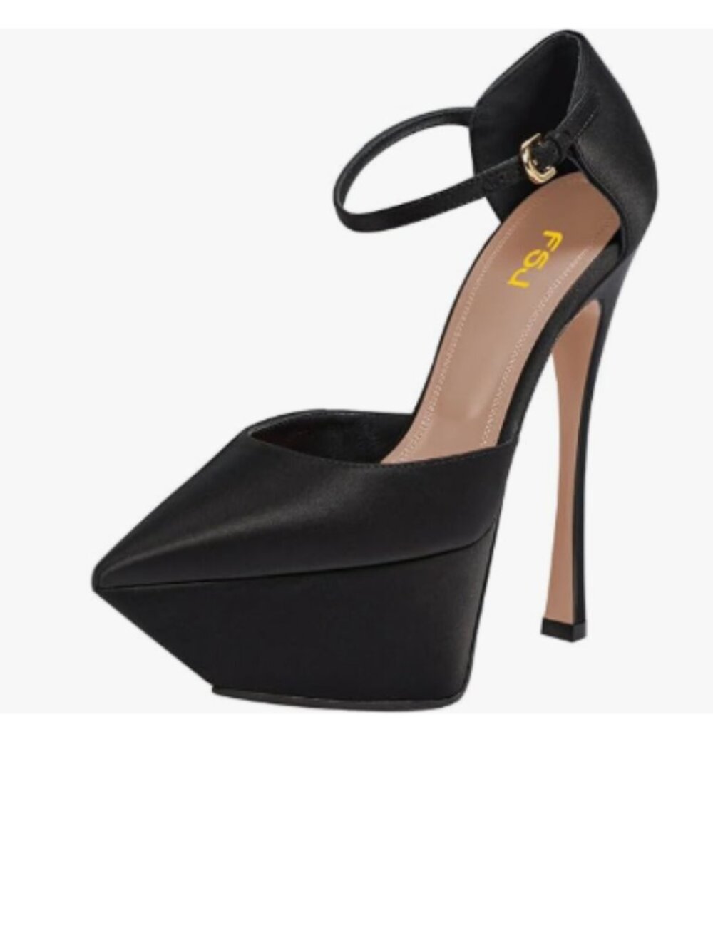 FSJ Black Platform Stiletto Heel Ankle Strap Pointed Toe Stunning Dress Pump